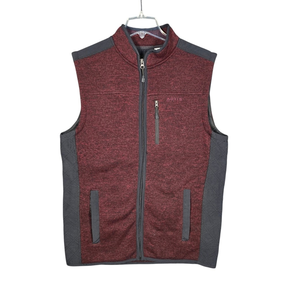 Orvis Vest Mens Medium Maroon Red Full Zip Sweater Fleece Pockets R65 Denali